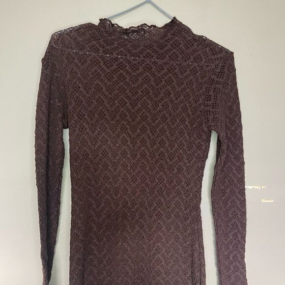 Oak + Fort NWT Brown Mesh Mock-Neck Mini Dress Size Small - Picture 7 of 8